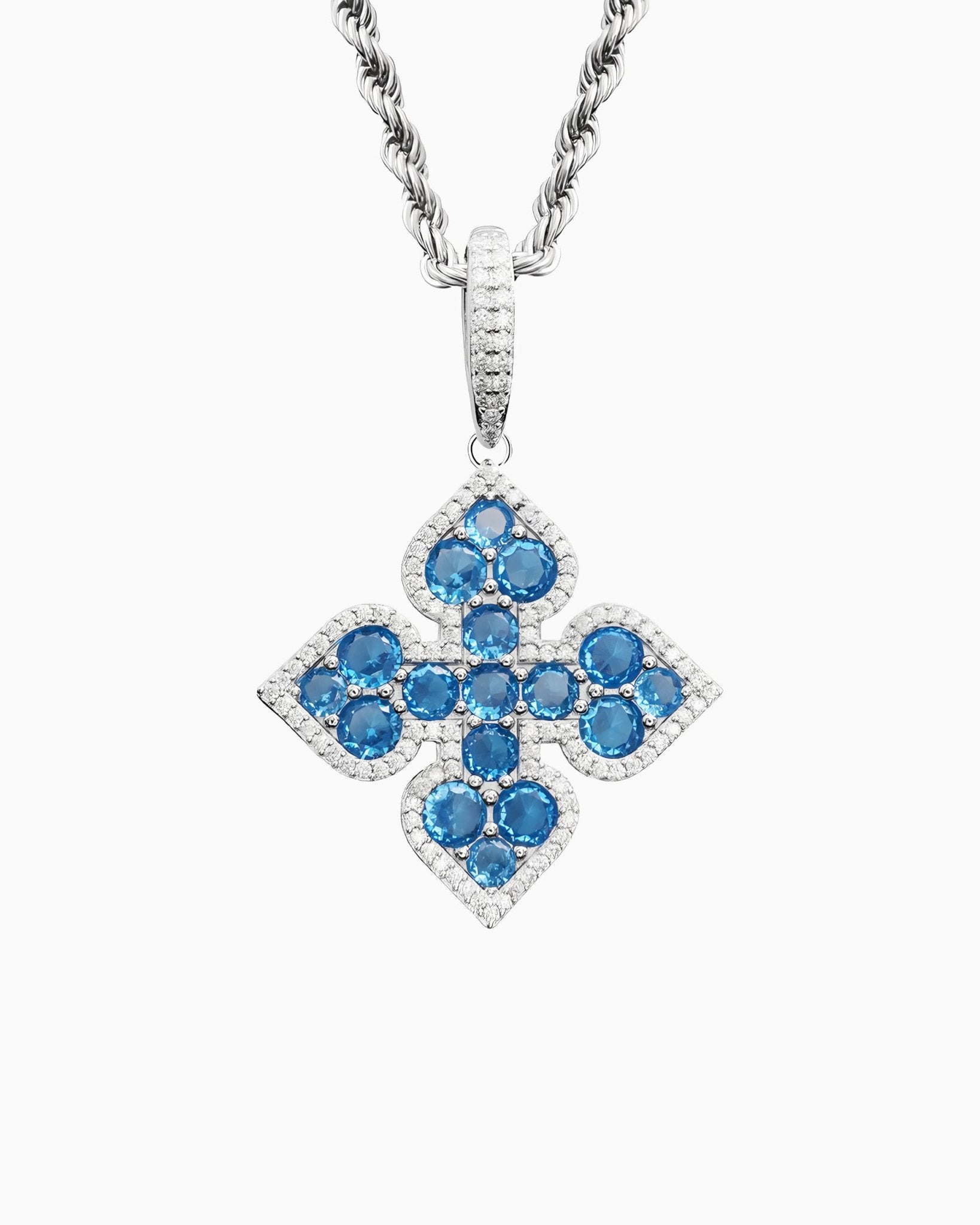 MOISSANITE BLUE CLOVER PENDANT. - Drippy Amsterdam