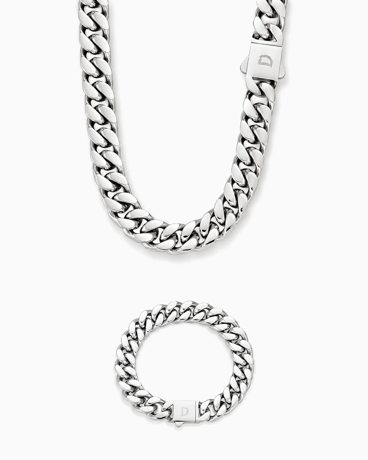 11mm white gold Clean Boxed Cubana chain and bracelet set