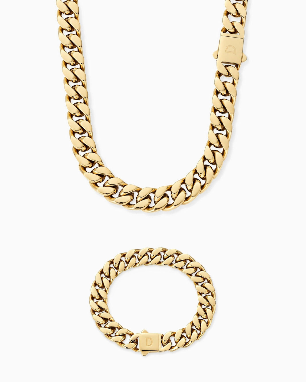 11mm gold Clean Boxed Cubana chain and bracelet set