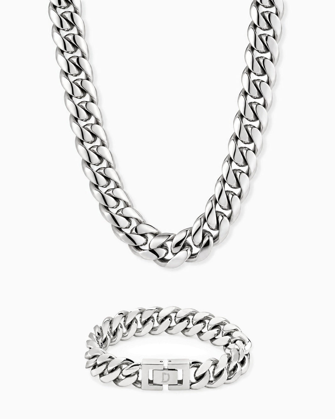 12mm white gold Clean Cubana chain and bracelet set
