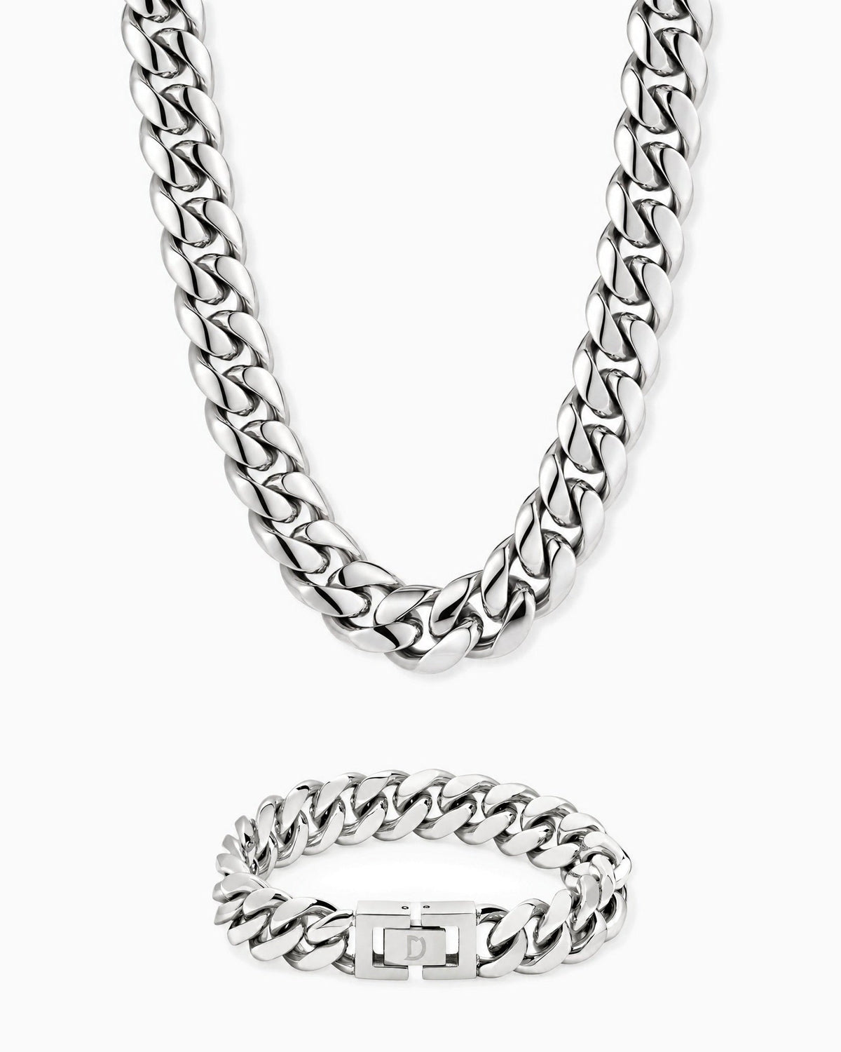 12mm white gold Clean Cubana chain and bracelet set