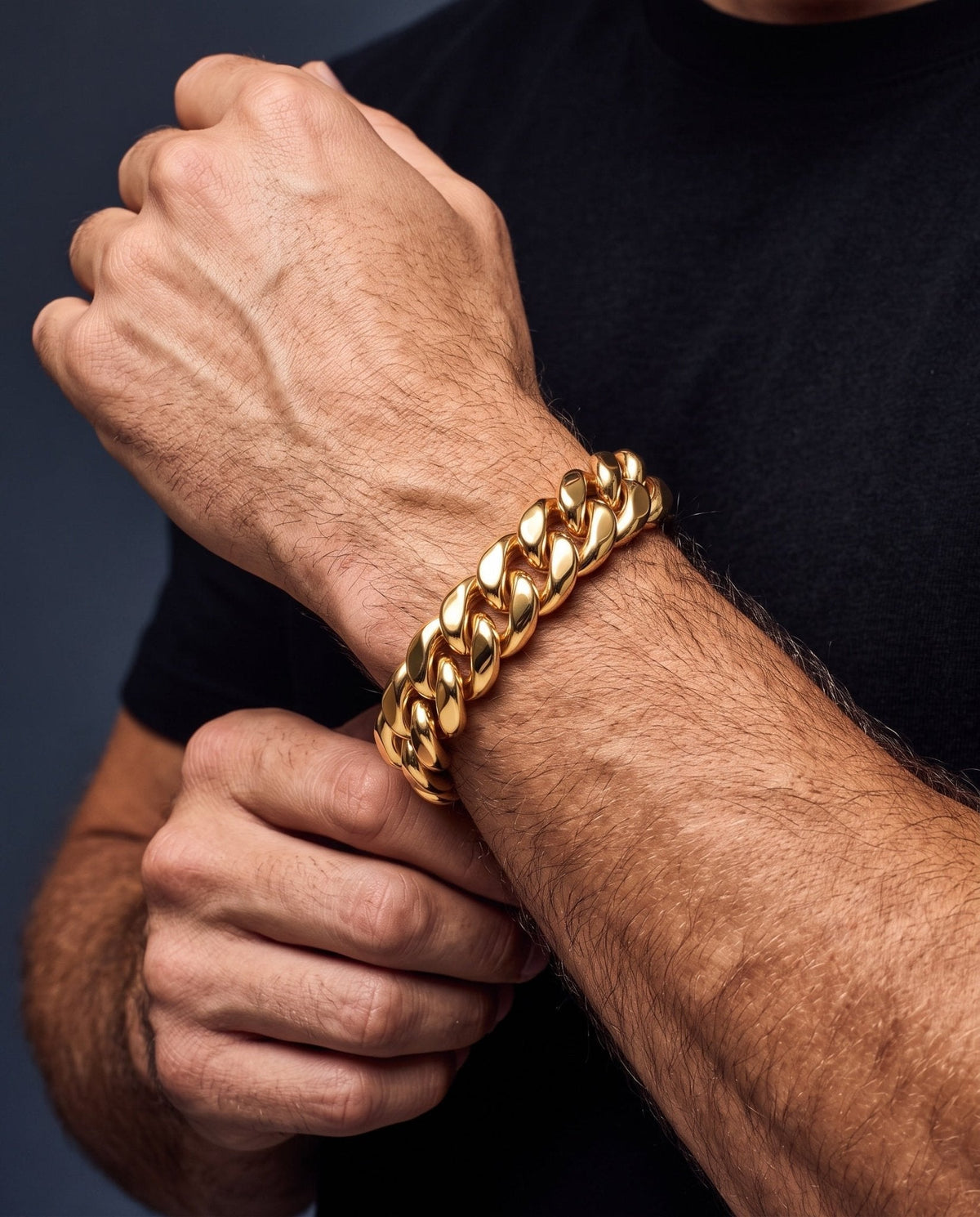 12mm gold Clean Cubana bracelet worn on the wrist
