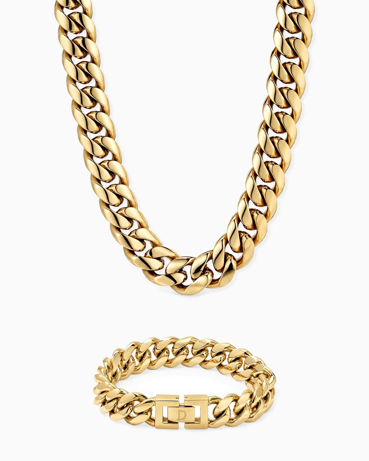 12mm gold Clean Cubana chain and bracelet set