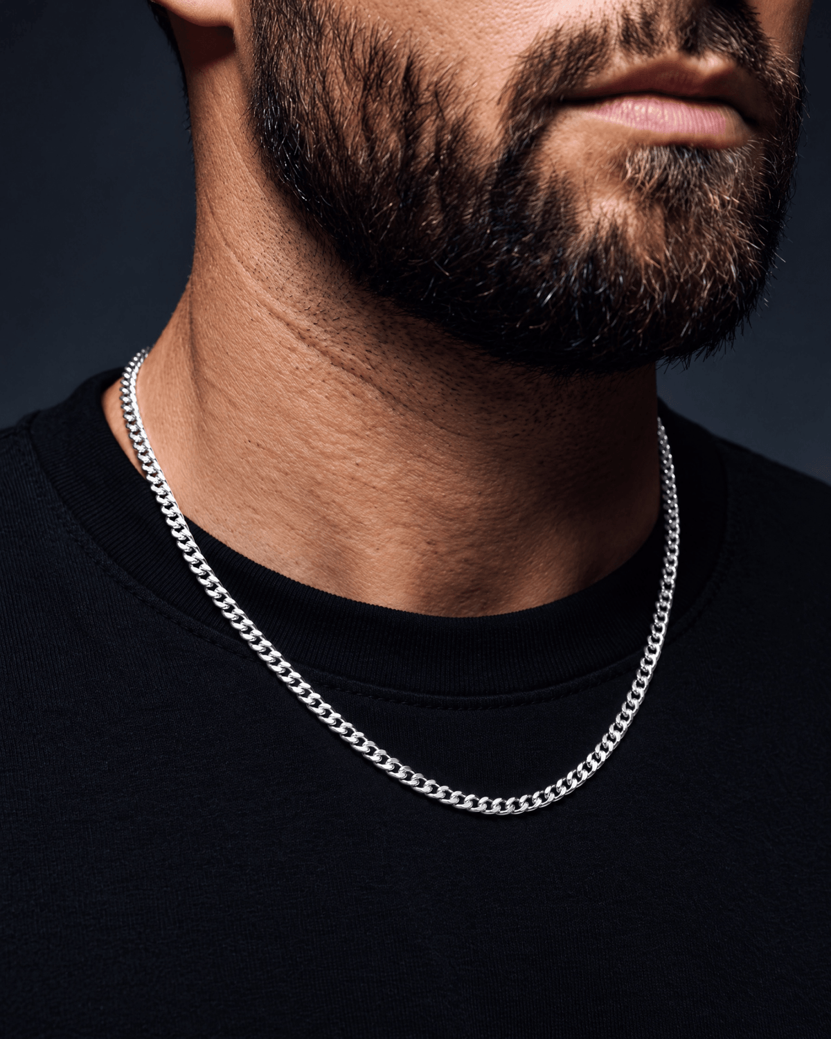 4mm white gold Clean Cubana chain worn on the neck