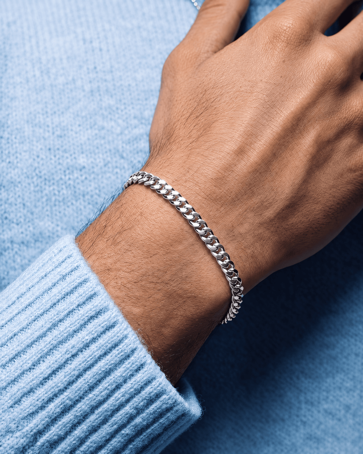 4mm white gold Clean Cubana bracelet worn on the wrist
