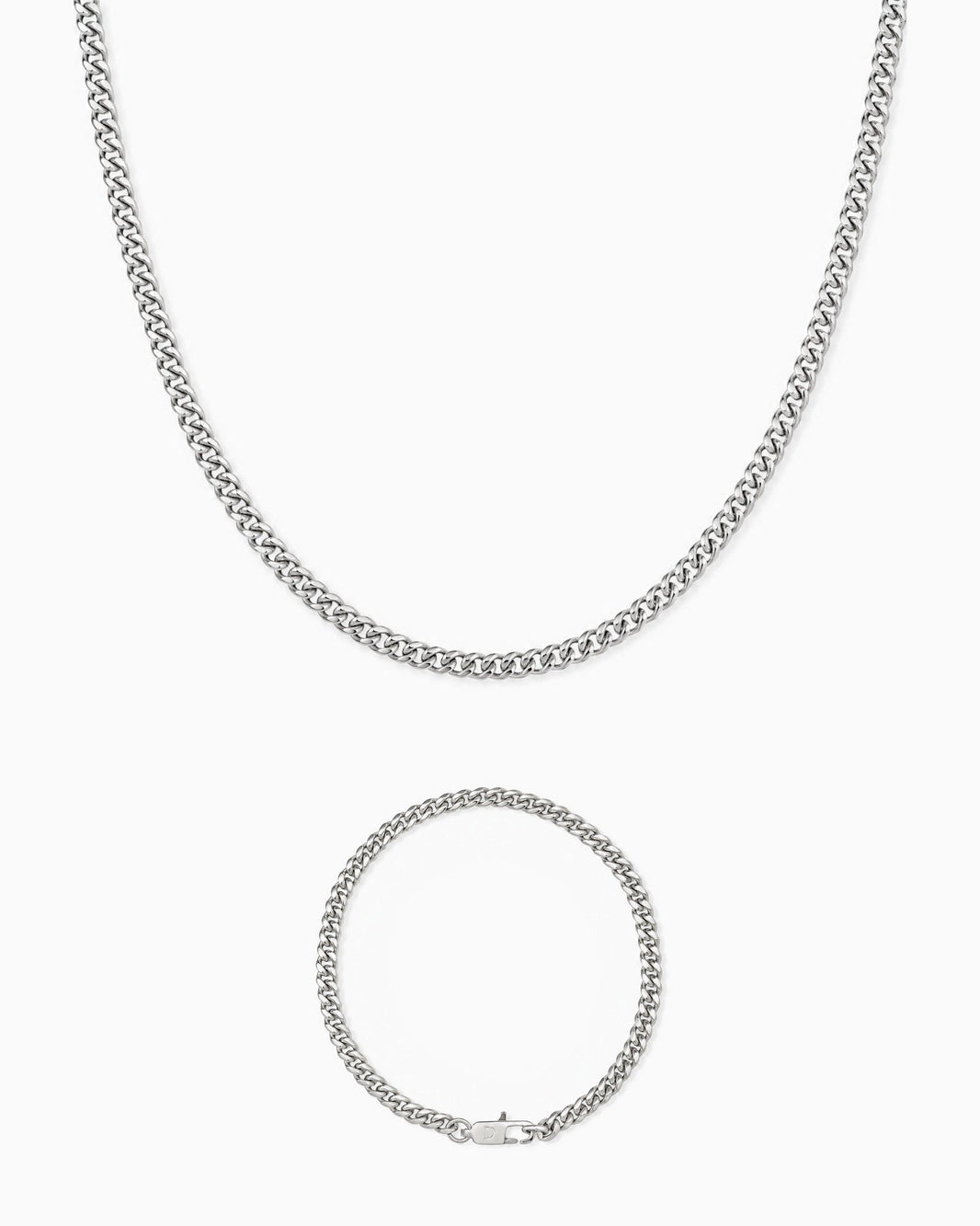 4mm white gold Clean Cubana chain and bracelet set