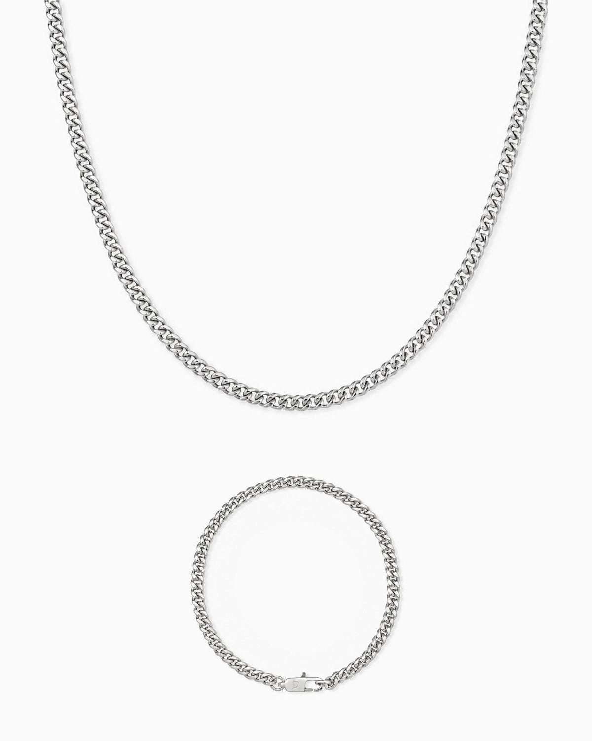 4mm white gold Clean Cubana chain and bracelet set