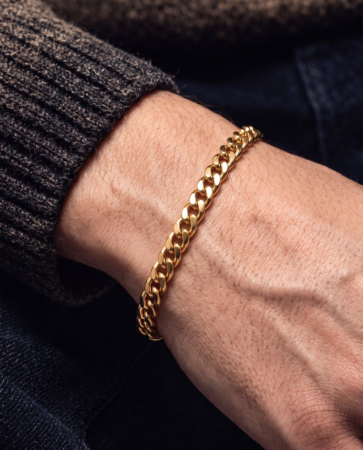 4mm gold Clean Cubana bracelet worn on the wrist