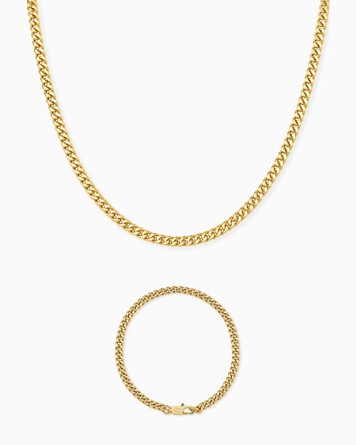 4mm gold Clean Cubana chain and bracelet set