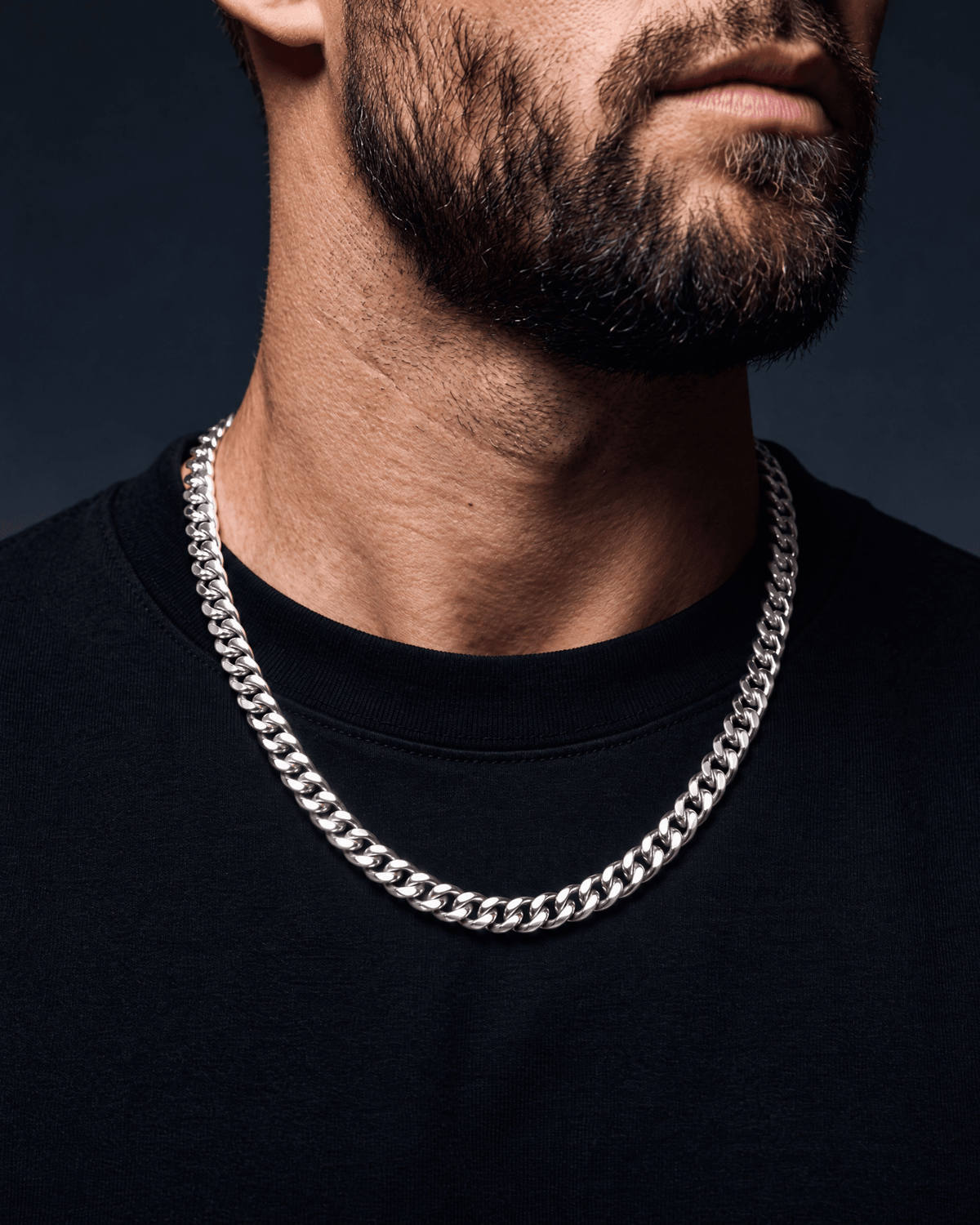 6mm white gold Clean Cubana chain worn on the neck