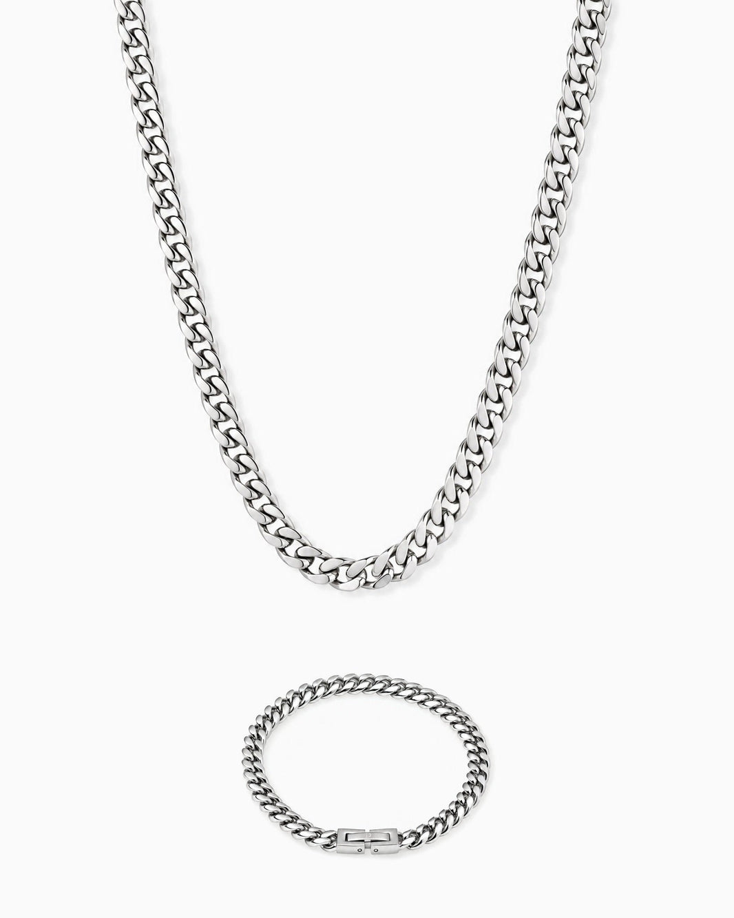 6mm white gold Clean Cubana chain and bracelet set