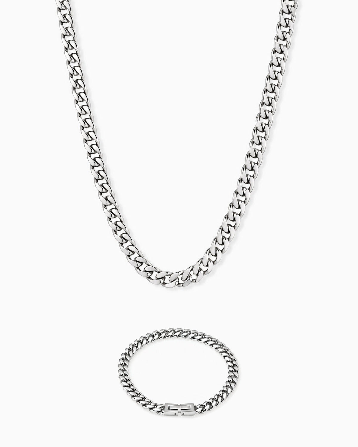 6mm white gold Clean Cubana chain and bracelet set