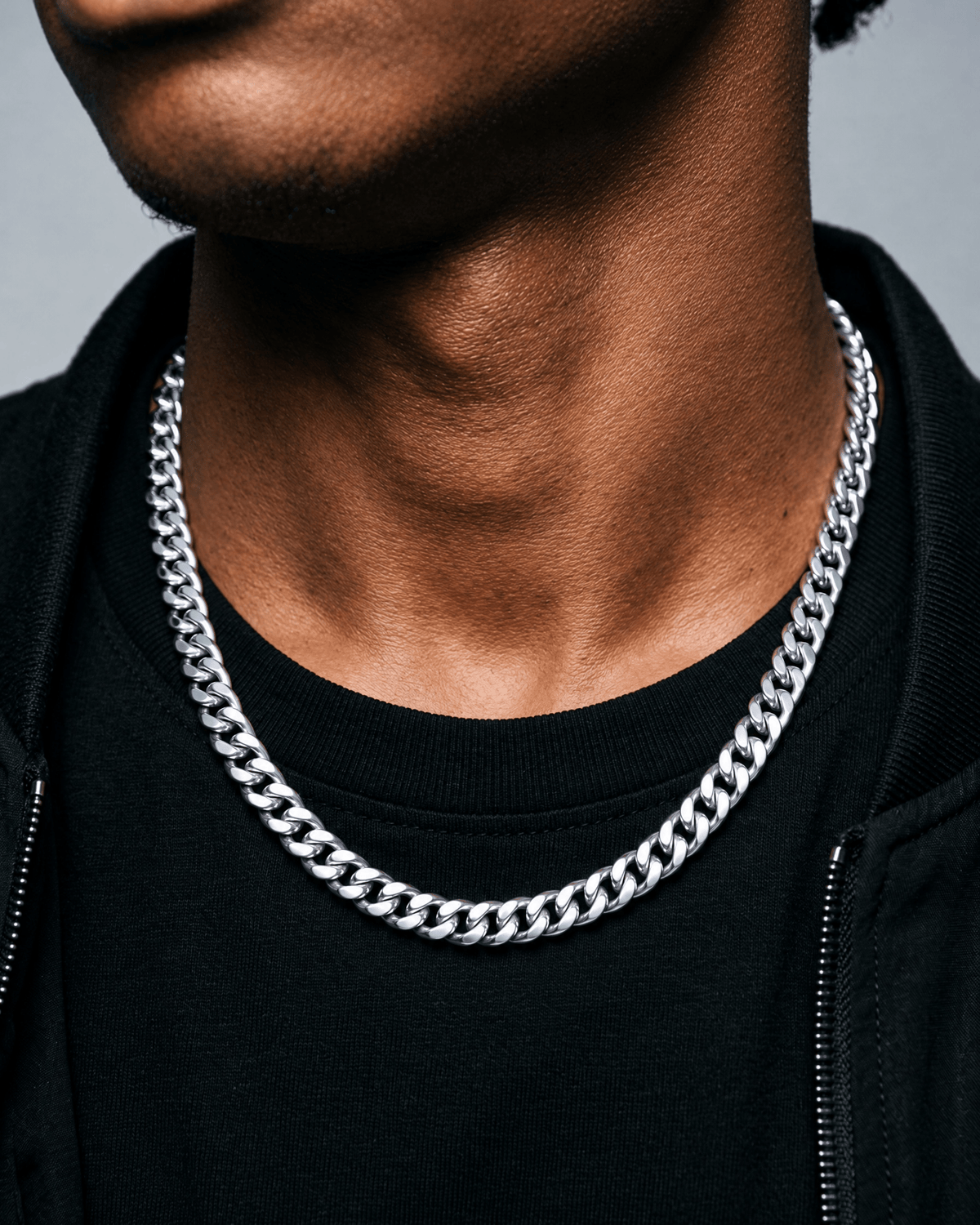6mm white gold Clean Cubana chain worn on the neck