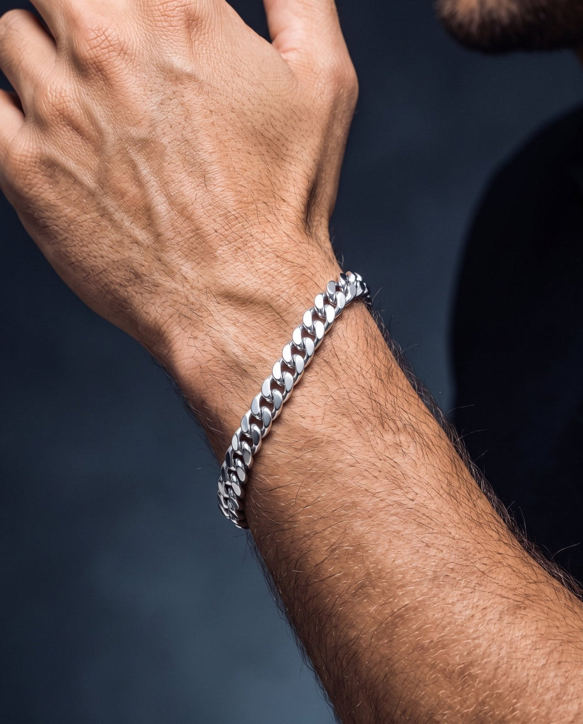 6mm white gold Clean Cubana bracelet worn on the wrist