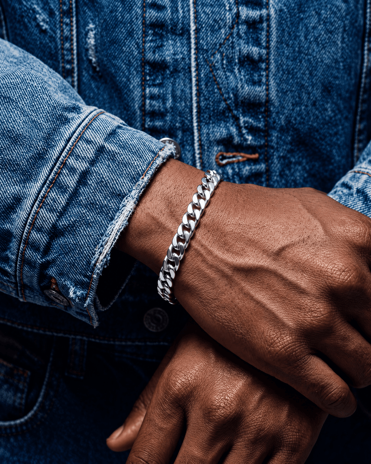 6mm white gold Clean Cubana bracelet worn on the wrist