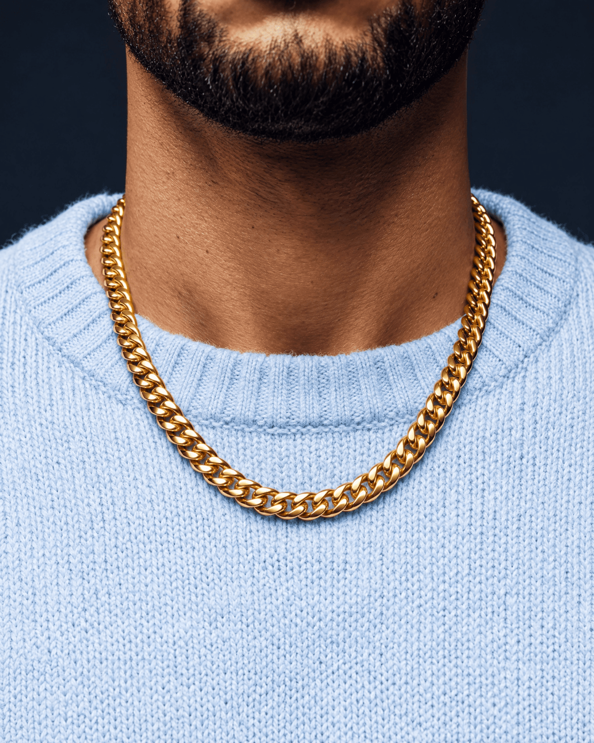 6mm gold Clean Cubana chain worn on the neck