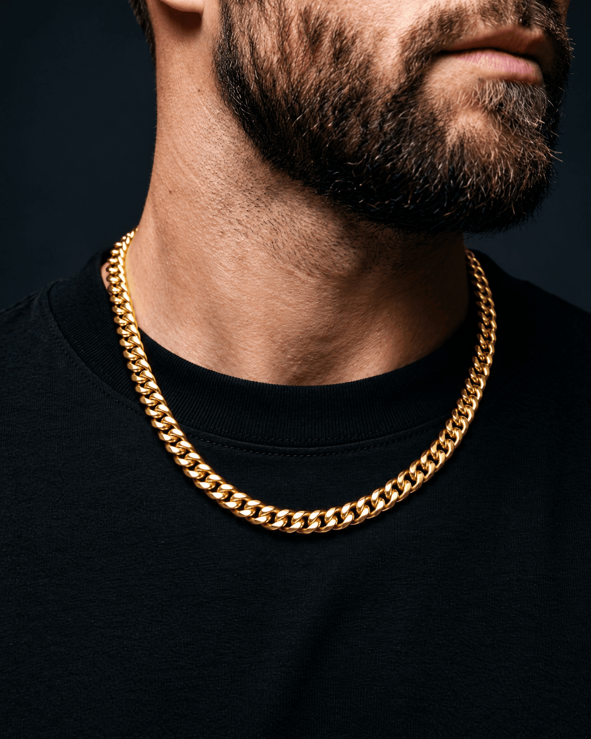 6mm gold Clean Cubana chain worn on the neck