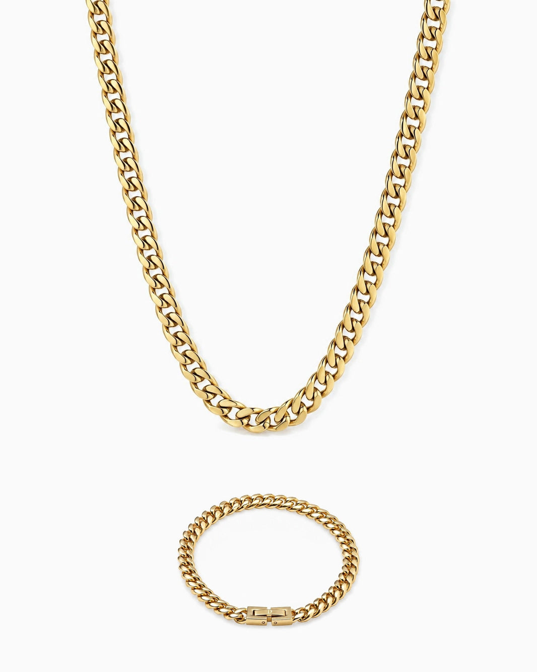 6mm gold Clean Cubana chain and bracelet set