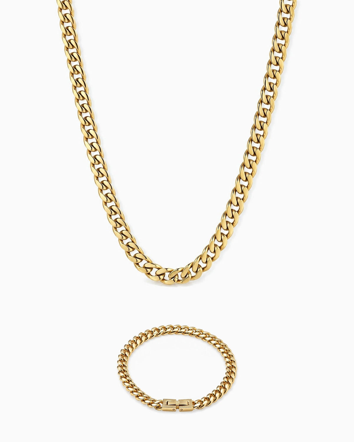 6mm gold Clean Cubana chain and bracelet set