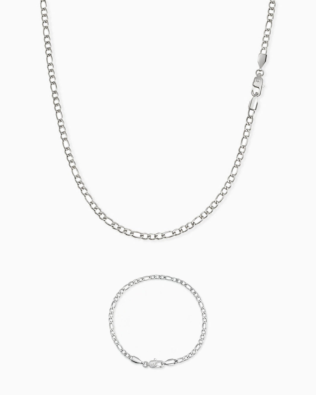 3mm white gold Clean Figaro chain and bracelet set
