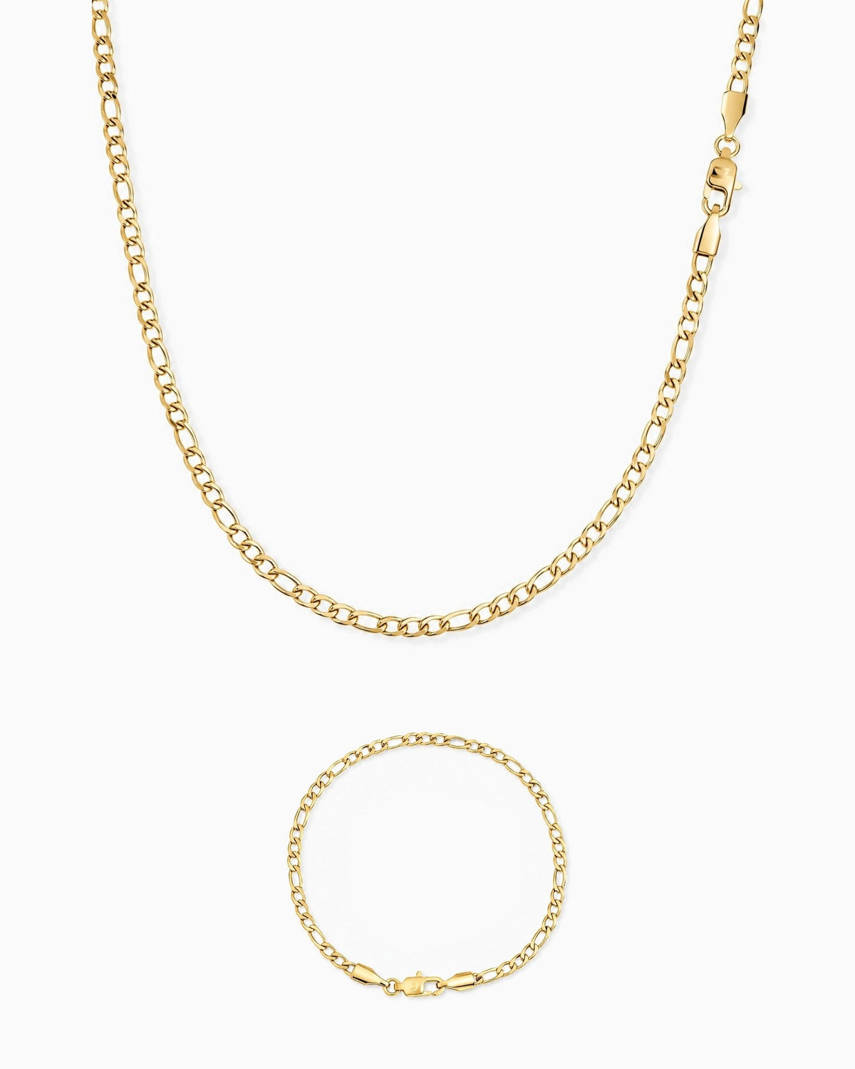 3mm gold Clean Figaro chain and bracelet set