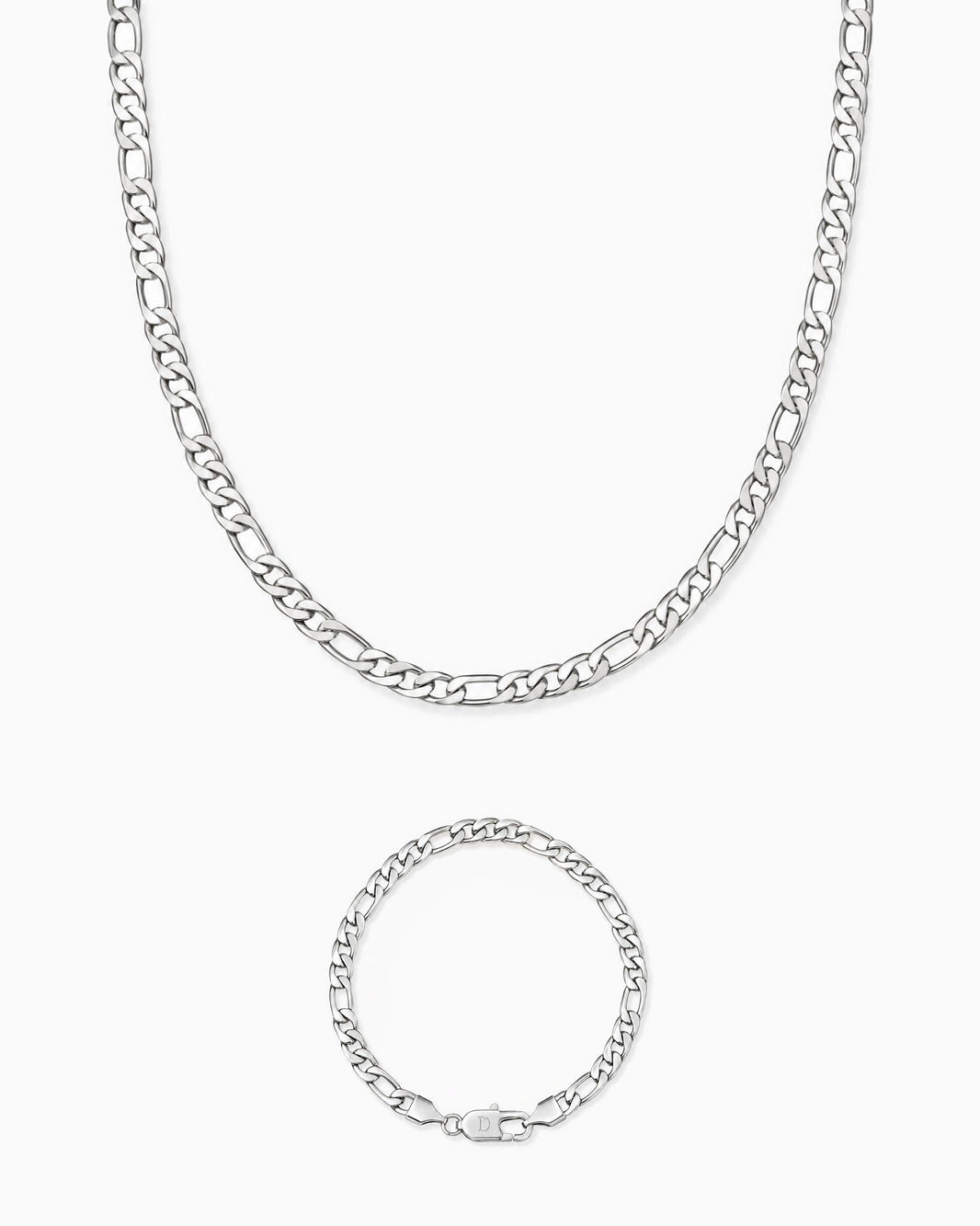 5mm white gold Clean Figaro chain and bracelet set