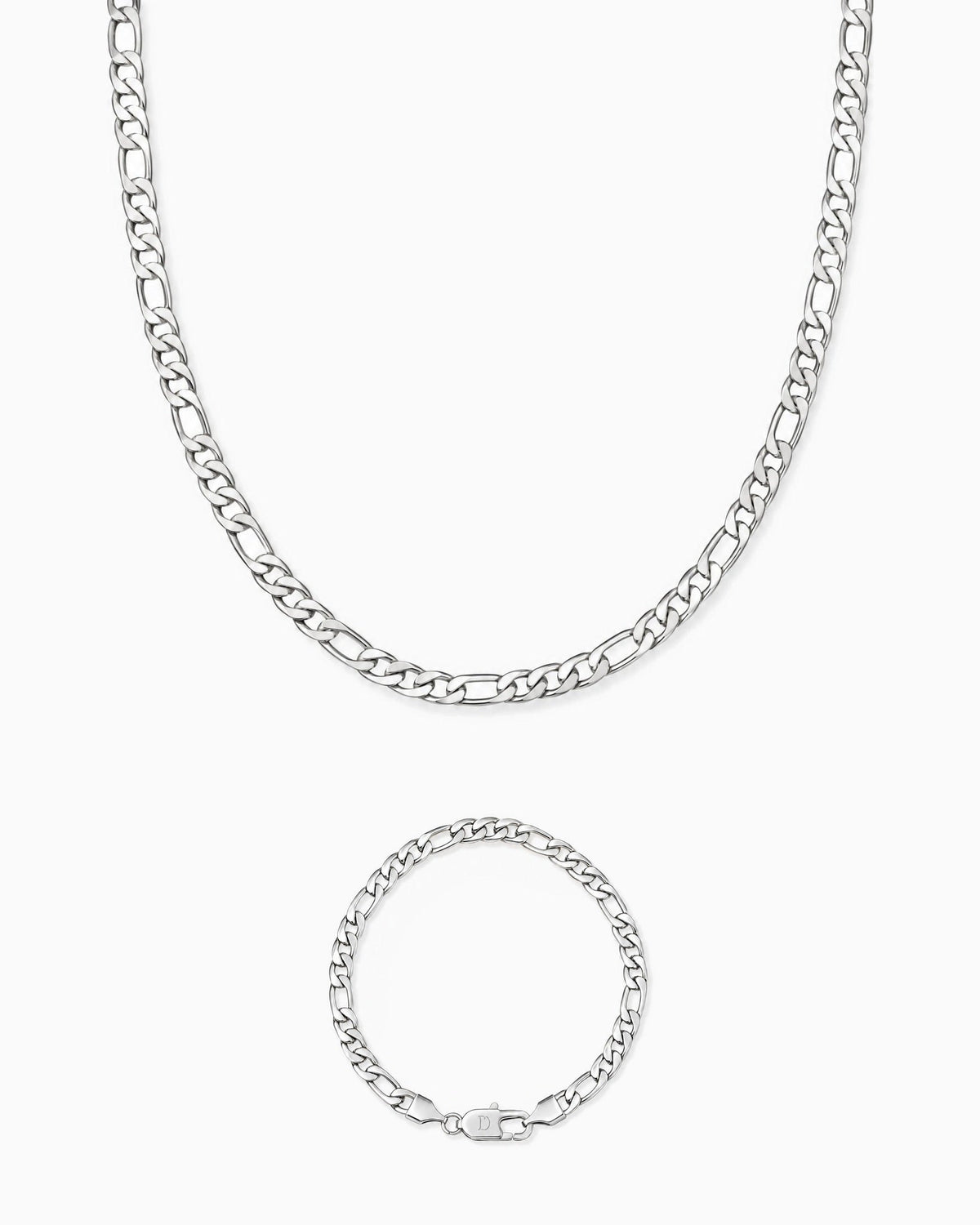 5mm white gold Clean Figaro chain and bracelet set