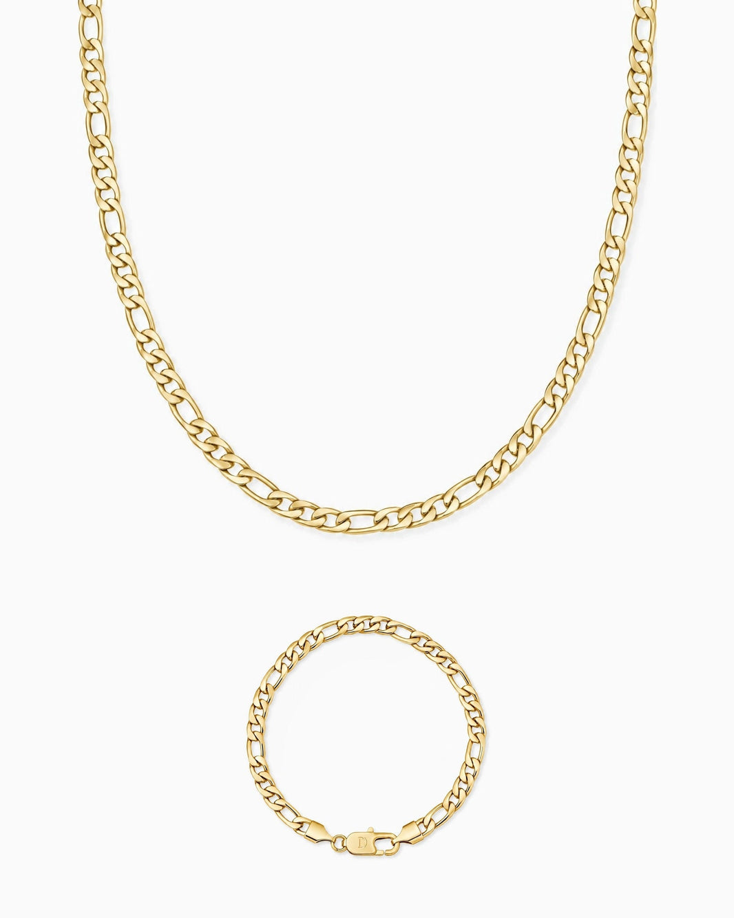 5mm gold Clean Figaro chain and bracelet set