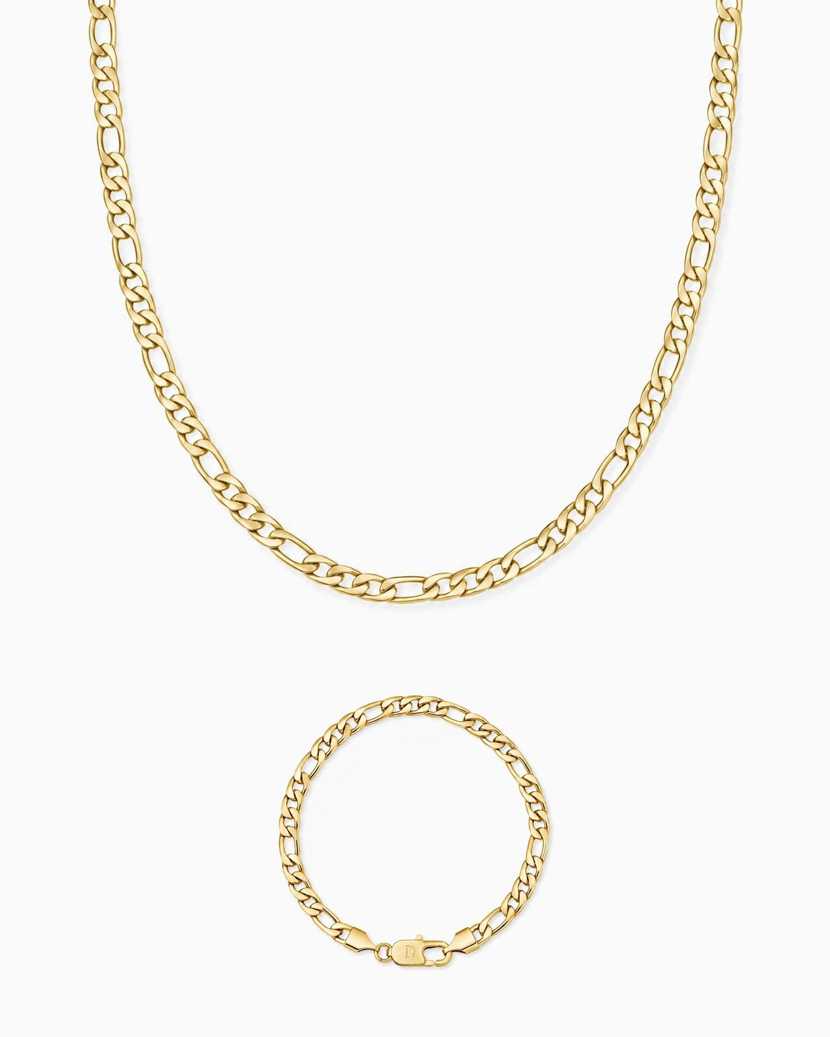 5mm gold Clean Figaro chain and bracelet set
