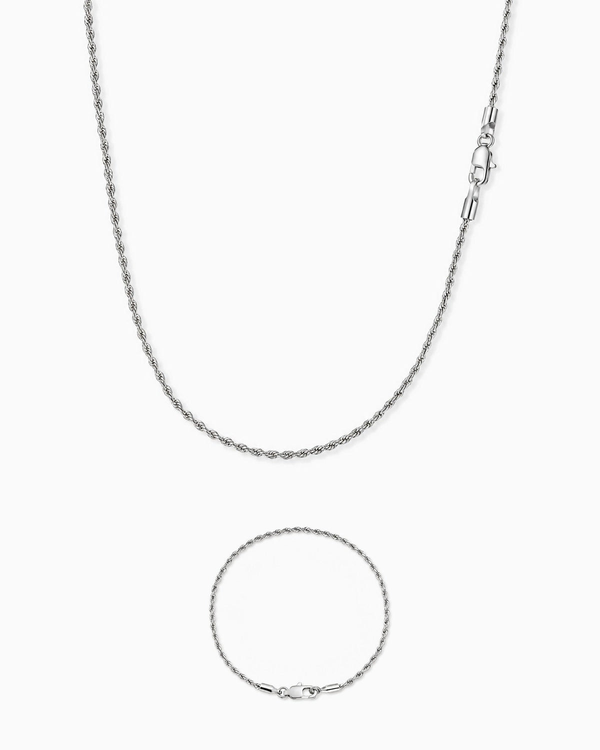 2mm white gold Clean Rope chain and bracelet set