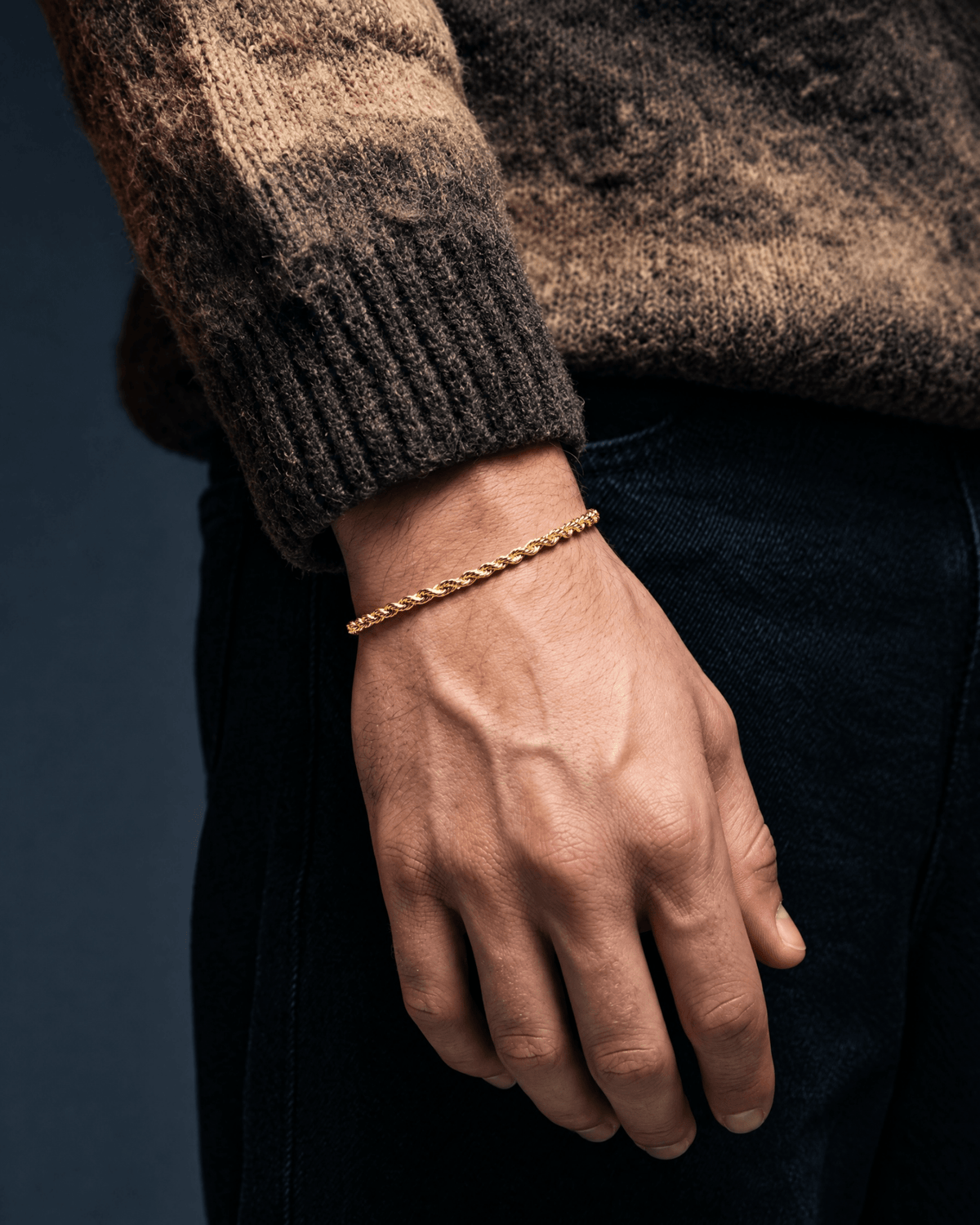 2mm gold Clean Rope bracelet worn on the wrist