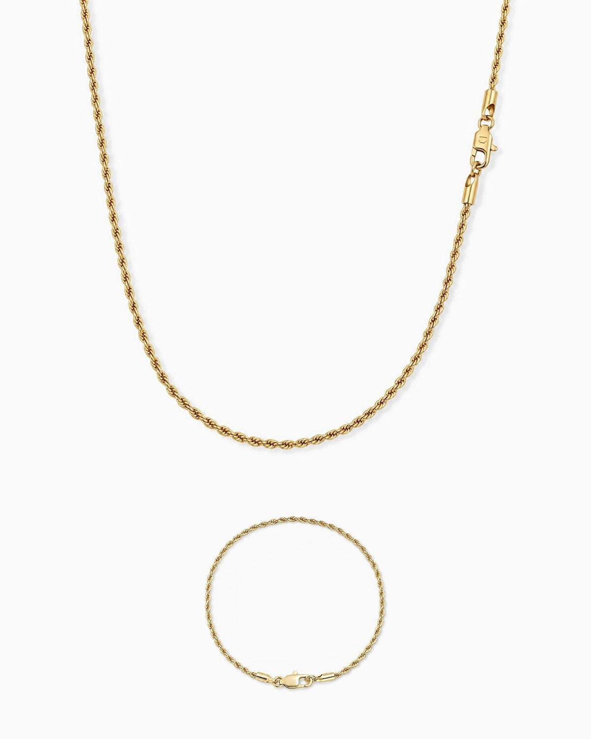 2mm gold Clean Rope chain and bracelet set