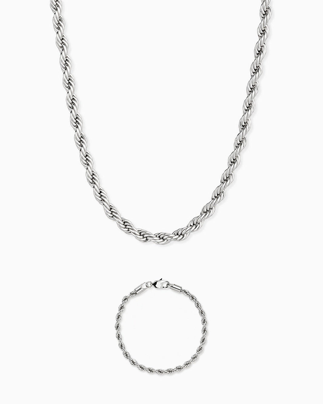 3mm white gold Clean Rope chain and bracelet set