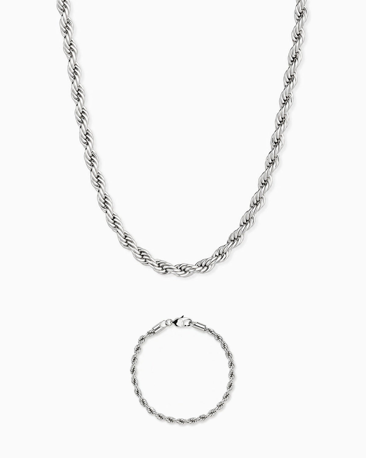 3mm white gold Clean Rope chain and bracelet set