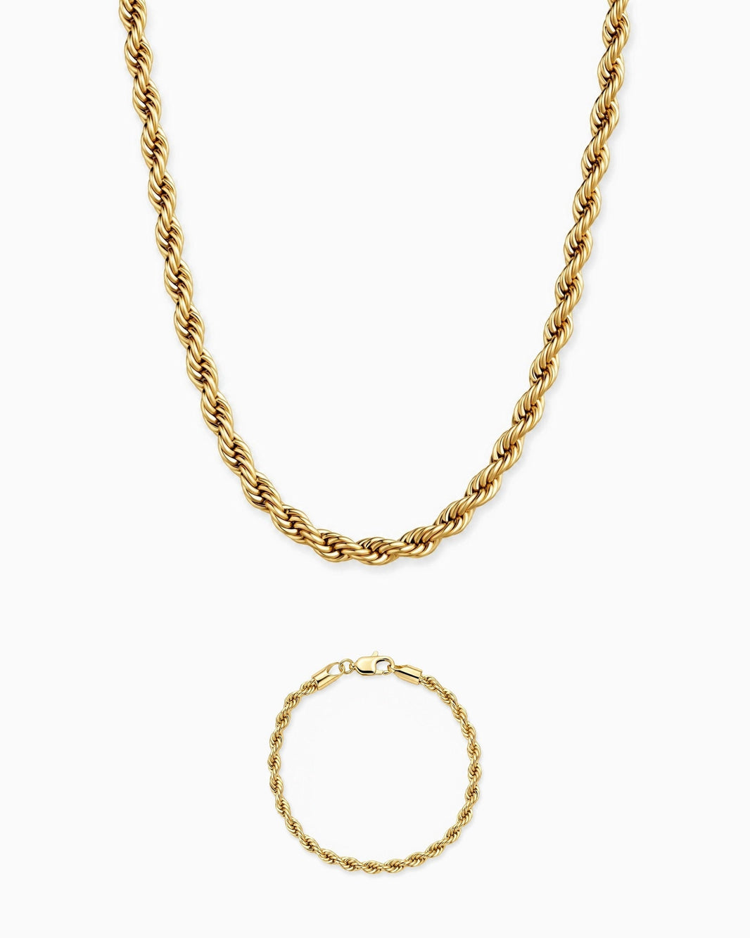 3mm gold Clean Rope chain and bracelet set