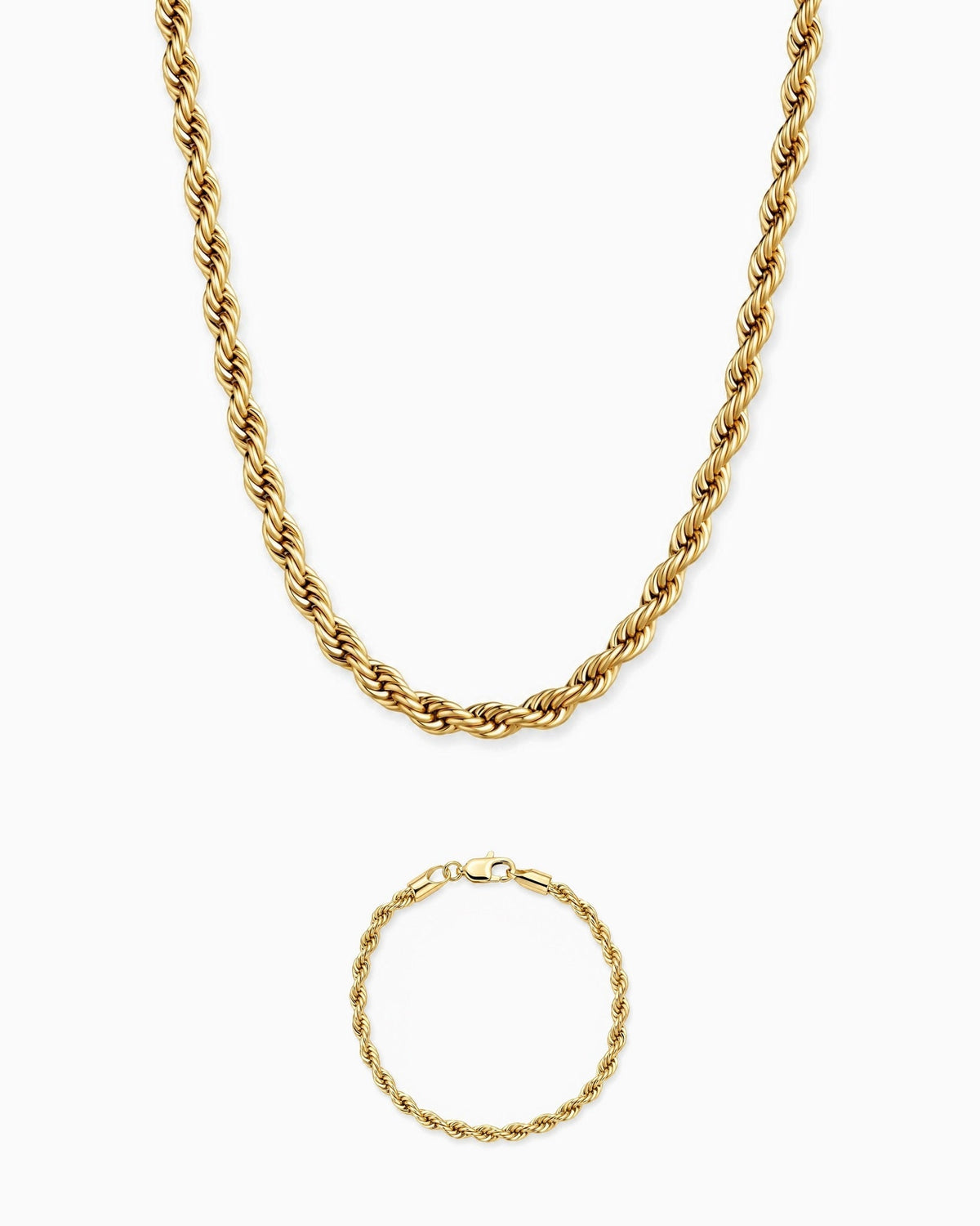 3mm gold Clean Rope chain and bracelet set