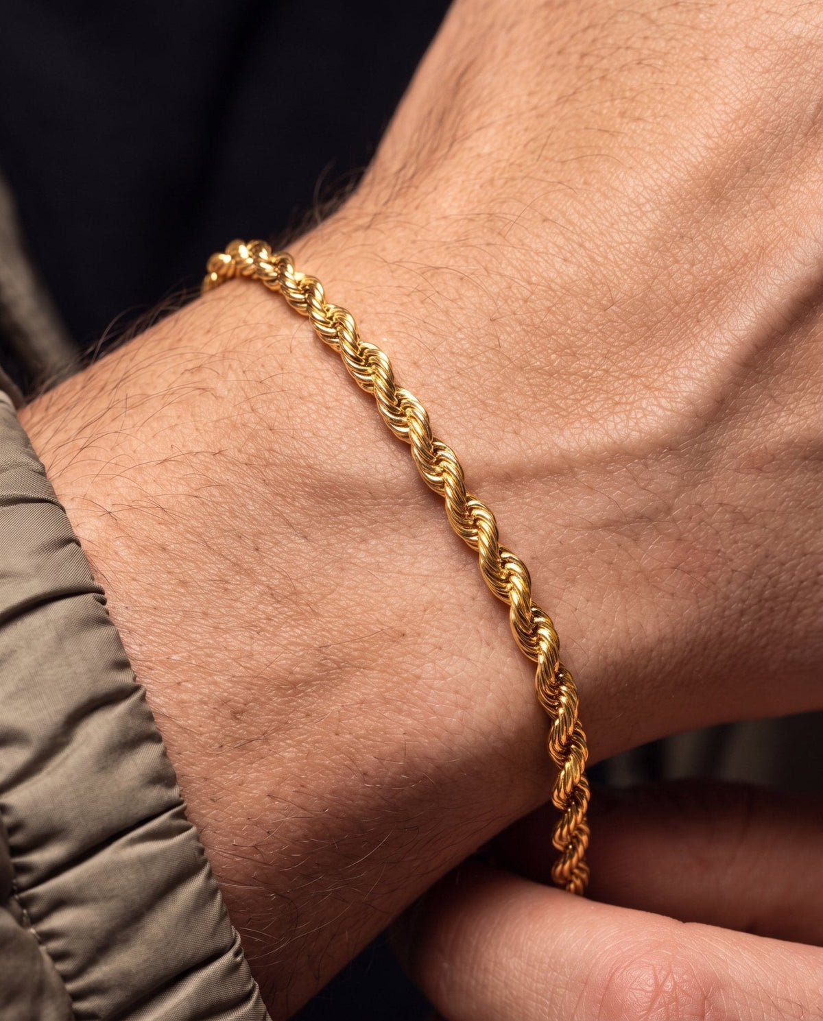 3mm gold Clean Rope bracelet worn on the wrist