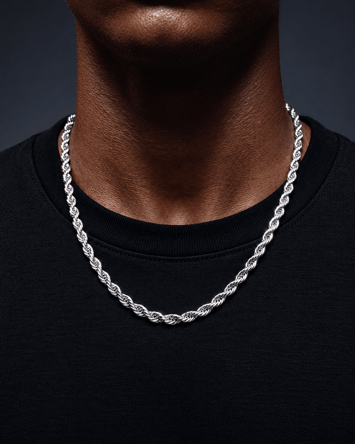 6mm white gold Clean Rope chain worn on the neck