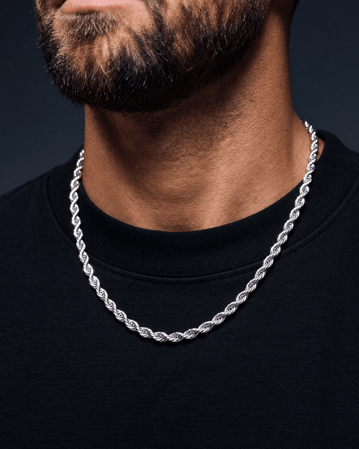 6mm white gold Clean Rope chain worn on the neck
