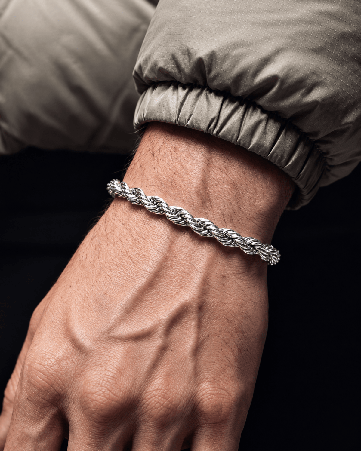 6mm white gold Clean Rope bracelet worn on the wrist