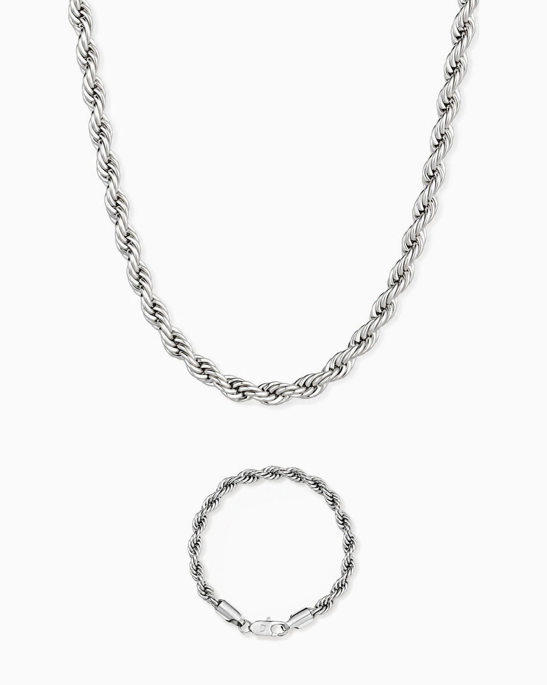6mm white gold Clean Rope chain and bracelet set
