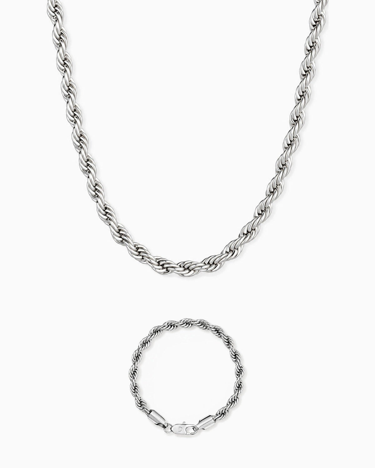 6mm white gold Clean Rope chain and bracelet set