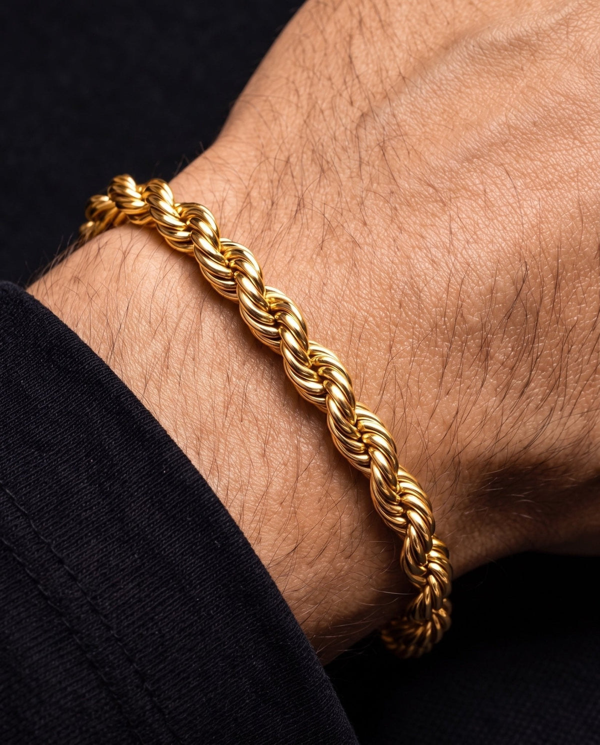 6mm gold Clean Rope bracelet worn on the wrist