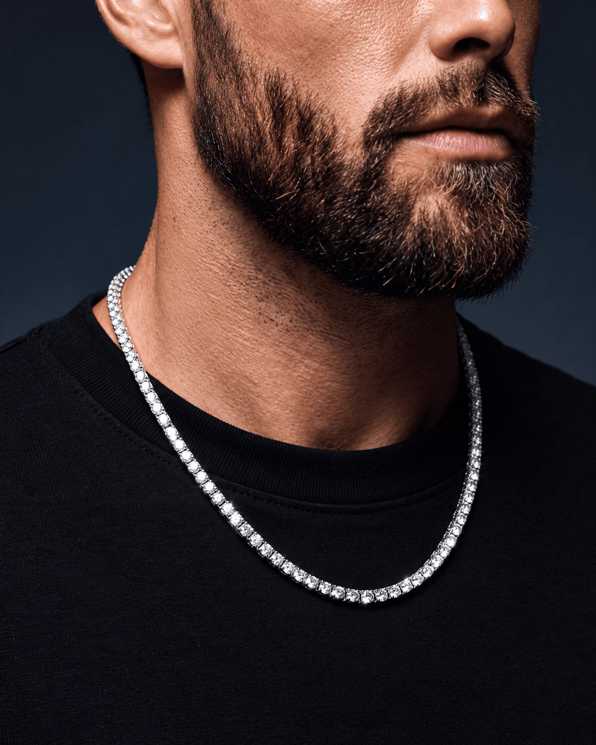 3mm white gold Ice Breaker chain worn on the neck