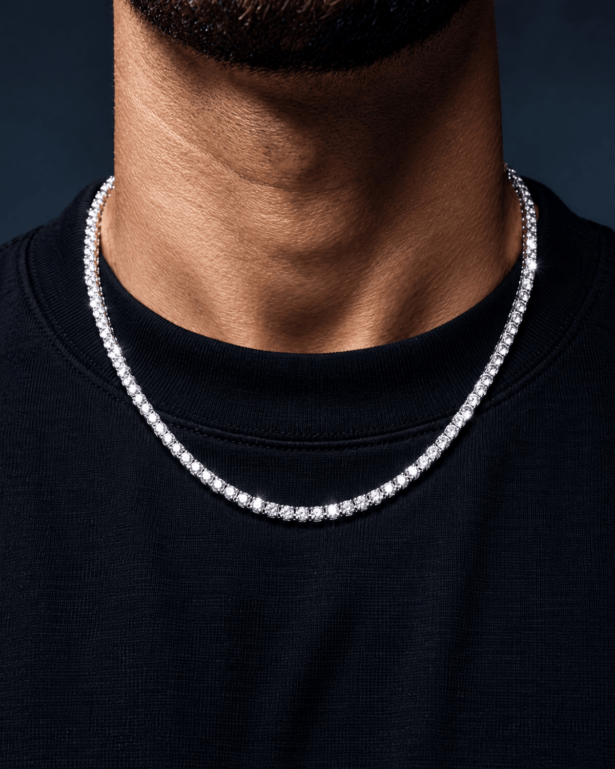 4mm white gold Ice Breaker chain worn on the neck