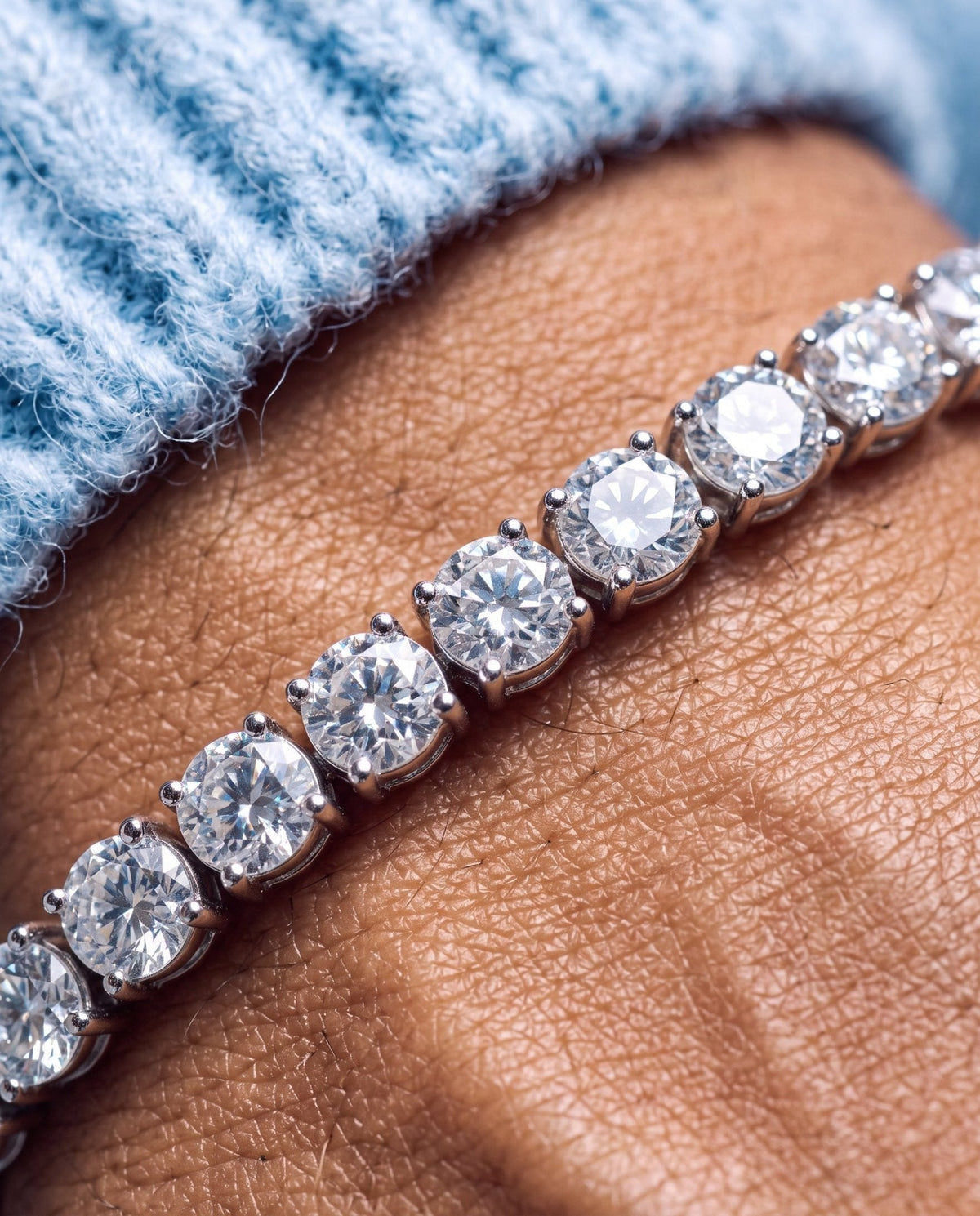 4mm white gold Tennisboy bracelet worn on the wrist