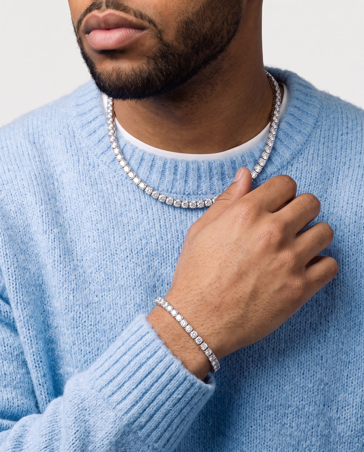 4mm white gold Ice Breaker and Tennisboy chain and bracelet worn together