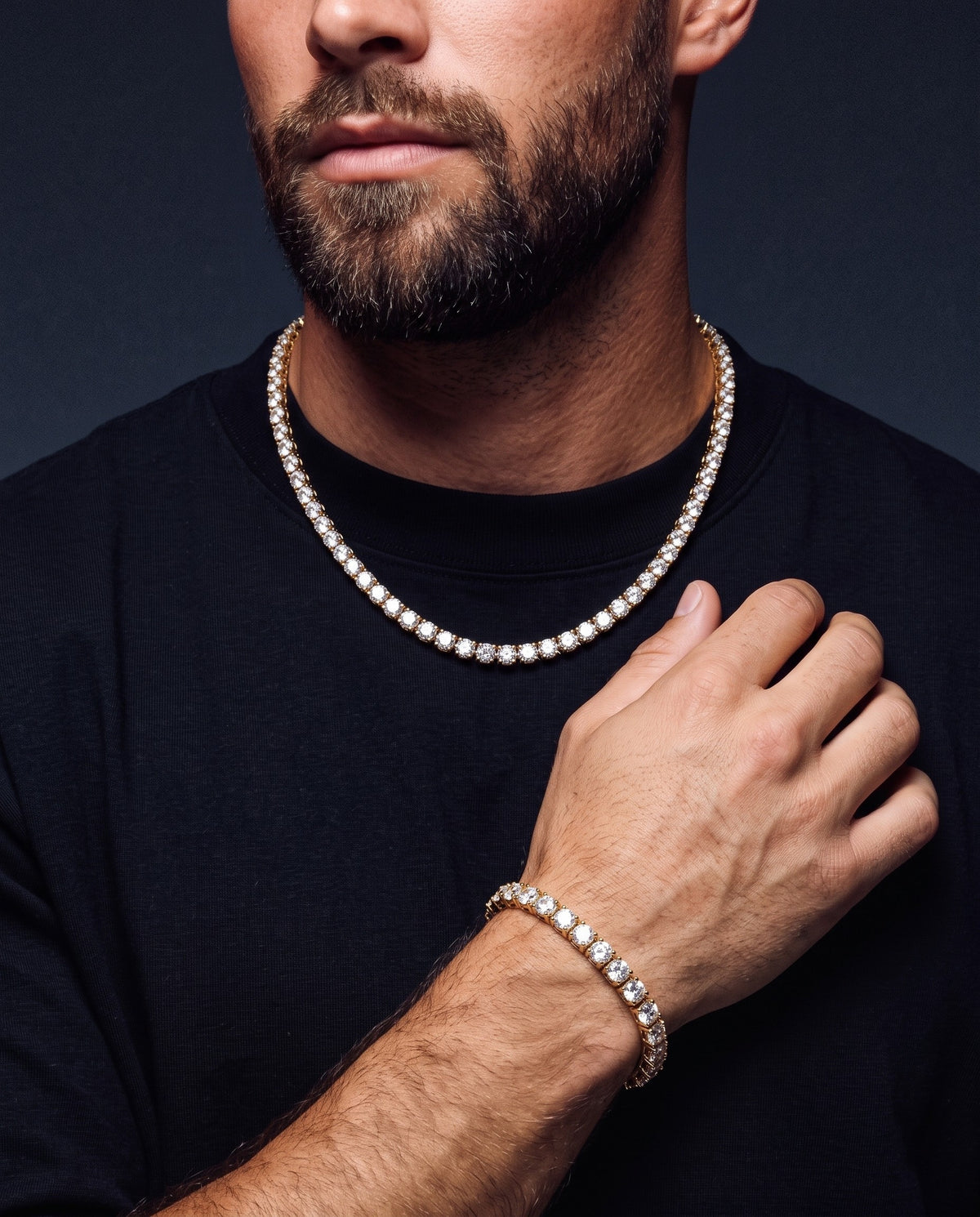 5mm gold Ice Breaker and Tennisboy chain and bracelet worn together