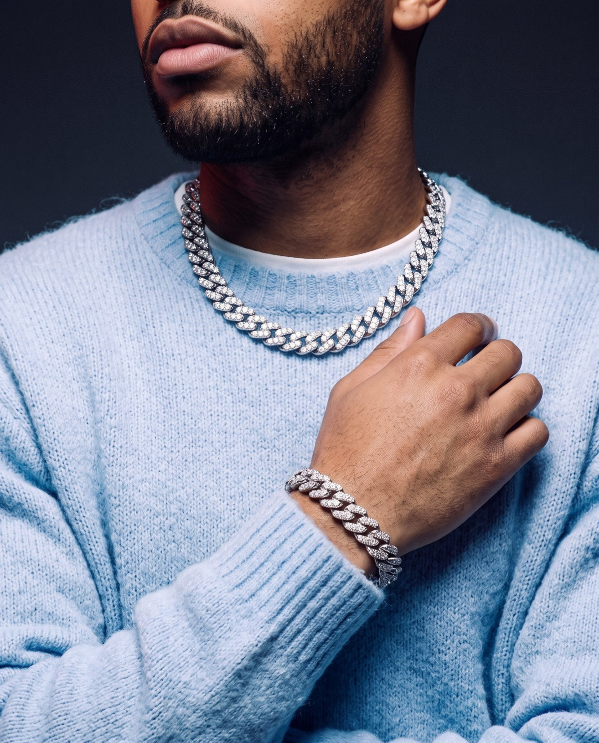 8mm Icy Cubana chain and bracelet worn together