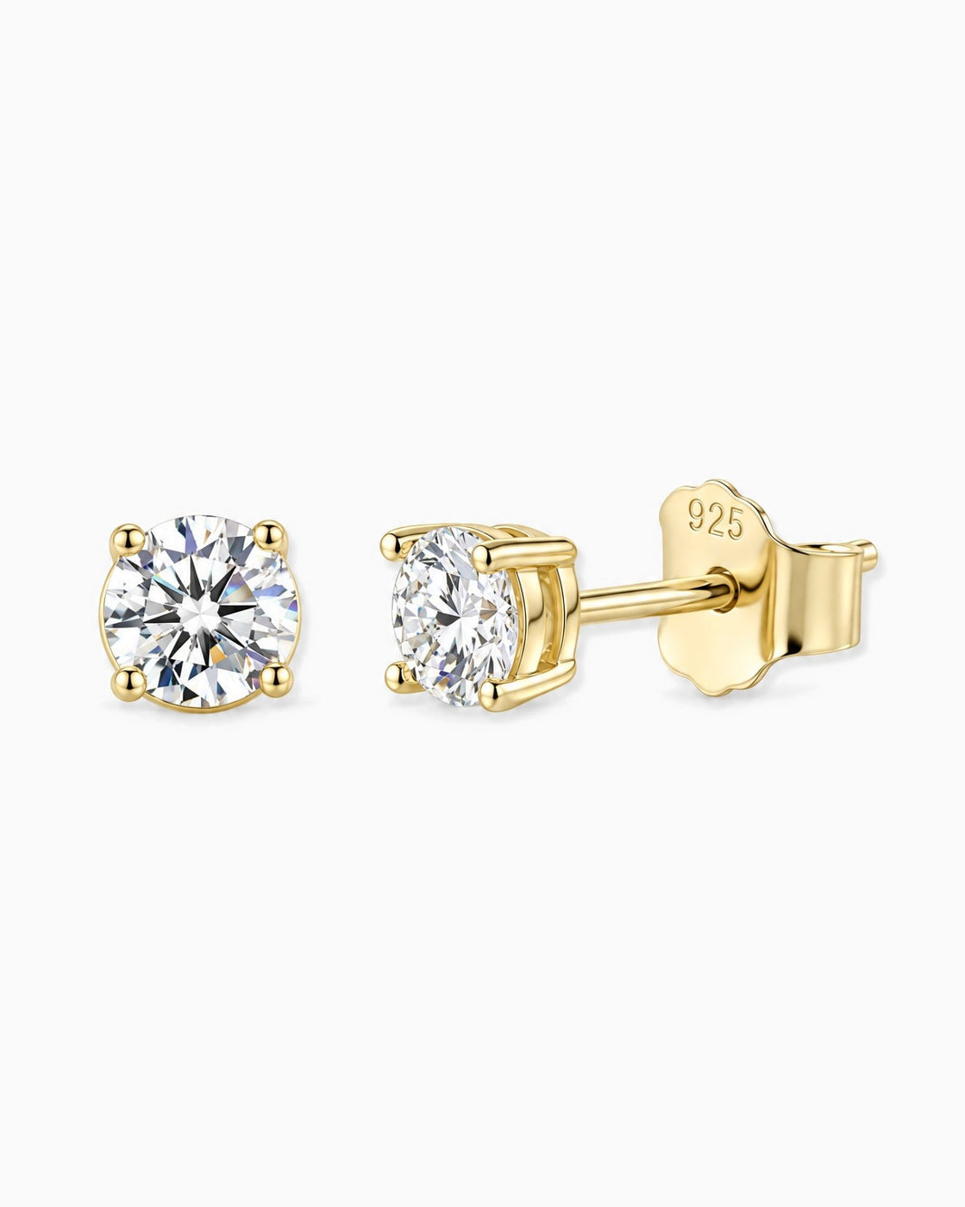 MOISSANITE DIAMOND STUDS. - 5MM GOLD